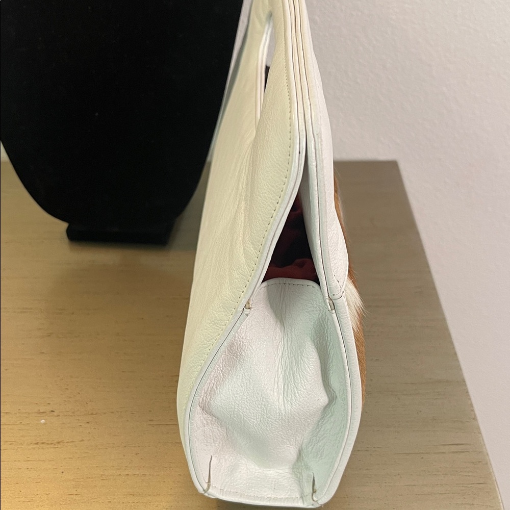 White Leather and Brown Cowhide Clutch - Picture 4 of 7